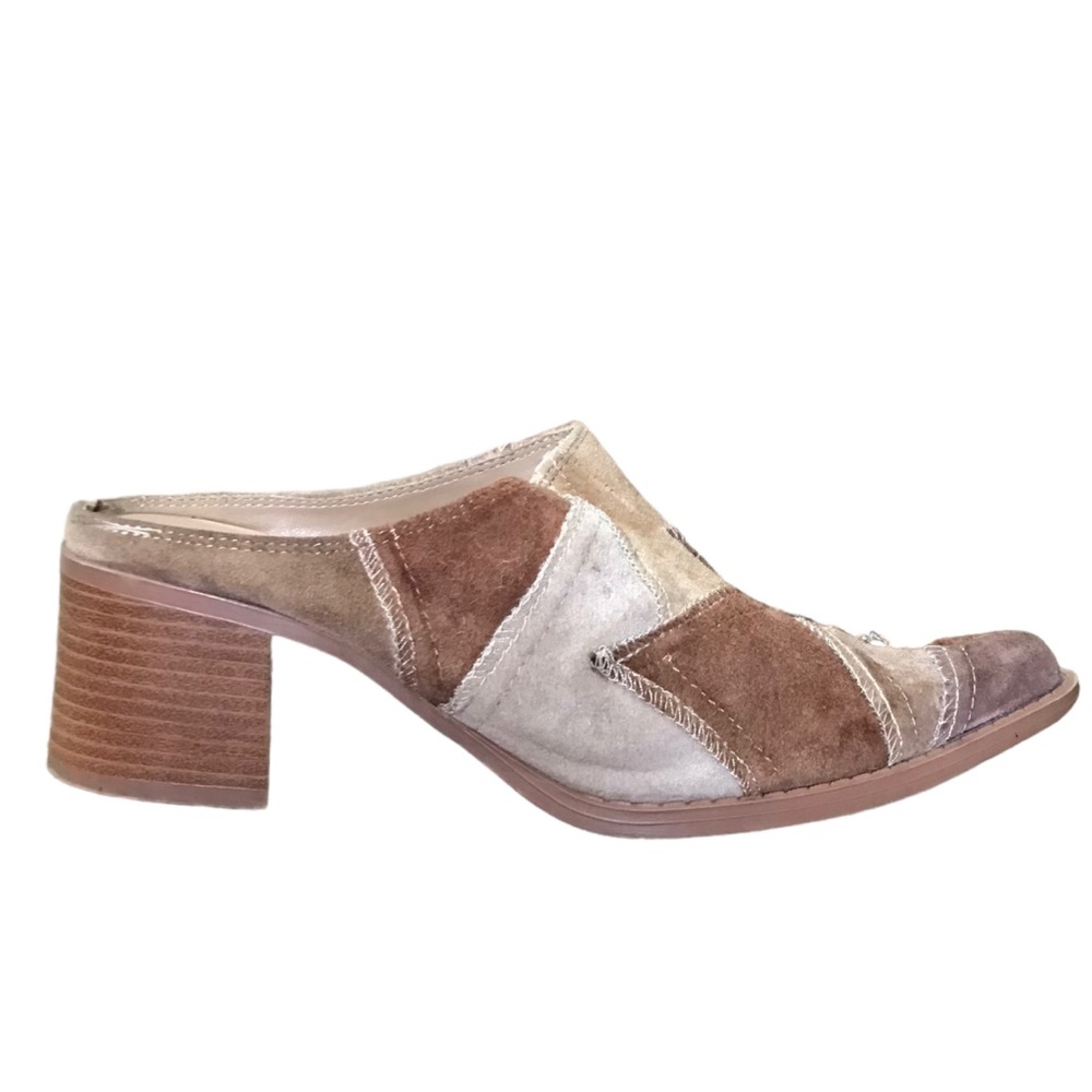 Vintage Y2K Women’s Bee Fly Size 8 Leather Patchwork Pointed Toe Block Heel Mule